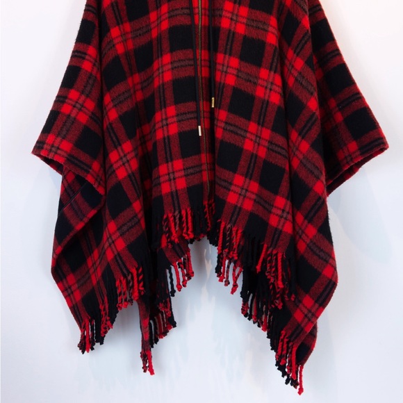 KATE SPADE NEW YORK Hooded Plaid Poncho Cape🖤♥️♠️ - Picture 8 of 8